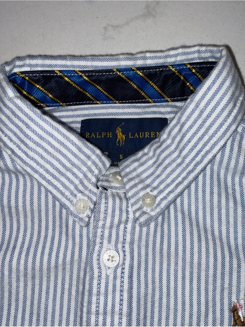 Ralph Lauren girls Oxford S/S shirt size 5 blue and white stripe button down